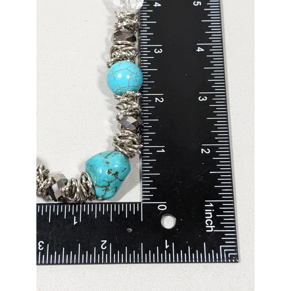 Beachy Coastal Blue Stone Faux Turquoise Bold Beaded Necklace 20‎ inch